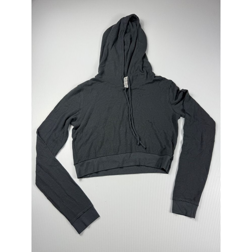 Alo Yoga Crop Hoodie Athleisure Activewear Drawstring Pullover Gray Size S